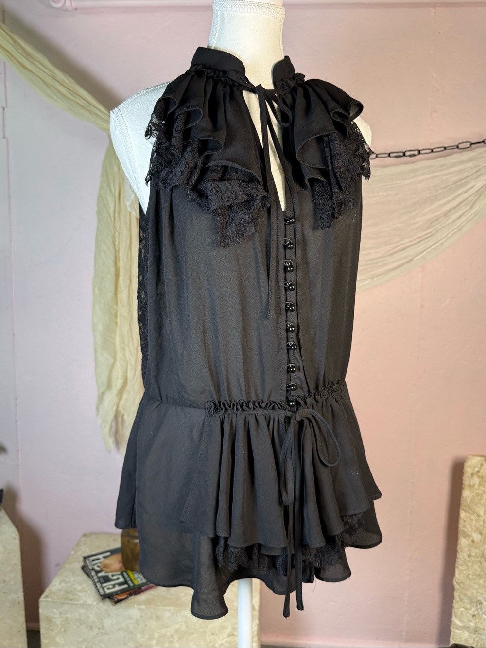 Black Lace Ruffle Halter Blouse Gothic Romantic – S/M